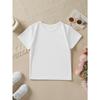 European Size Girls Round-neck Short-sleeved T-shirt with Cartoon Pink Little Dinosaur Pattern Print