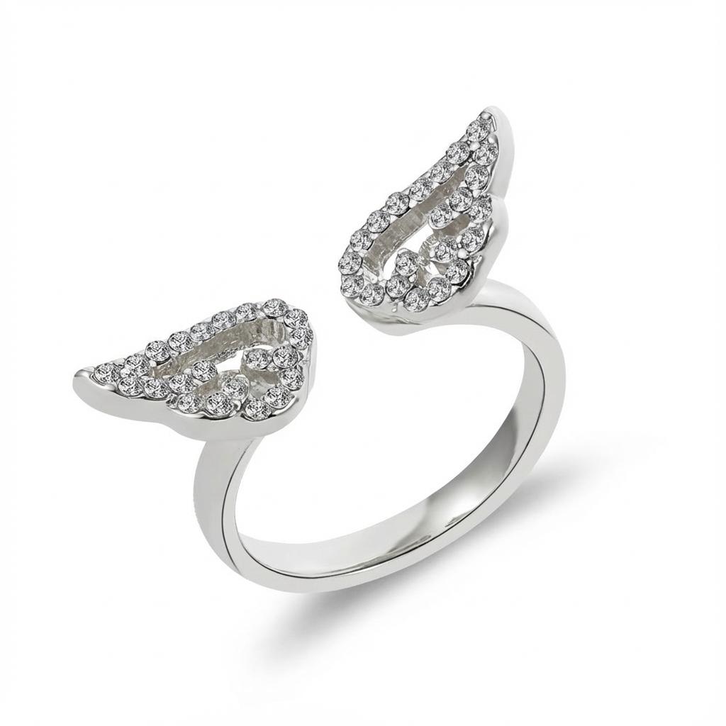 Sparkle Luxury Zircon Angel Wing Open Ring for Women Adjustable Silver Color Promise Ring Romantic Party Valentine Jewelry Gift