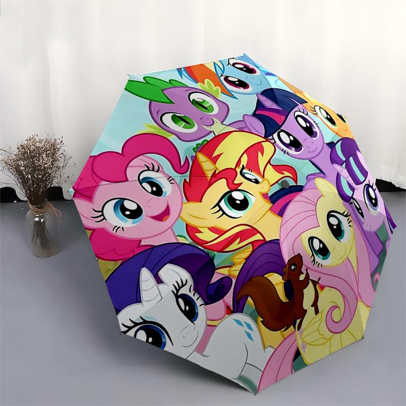 1 шт. Автоматический складной зонт My Little Pony, портативный 3-складной дизайн с 8-реберным железным каркасом, для улицы для фанатов, путешественников, для повседневного использования, подарок для энтузиа