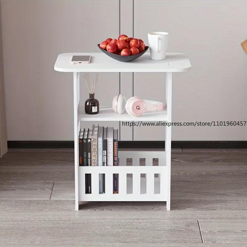Прикроватная тумбочка Шкафчик для спальни Пластиковый двухслойный прикроватный шкаф Книжная полка Стеллаж для хранения мелочей Гостиная Мини-журнальный столик