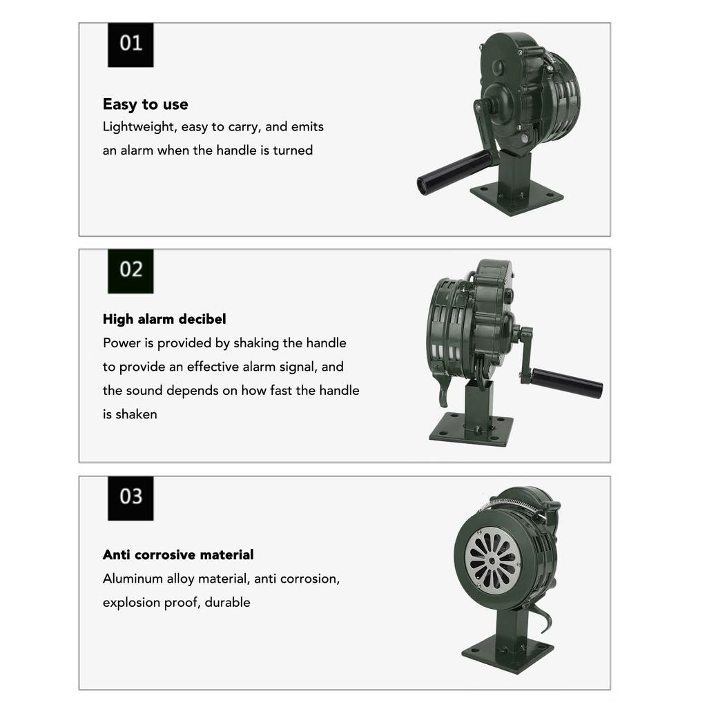 Hand Crank Siren Aluminium Alloy 110dB Loud Alarm Air Raid Tornado Siren Horns Alarm for Emergency