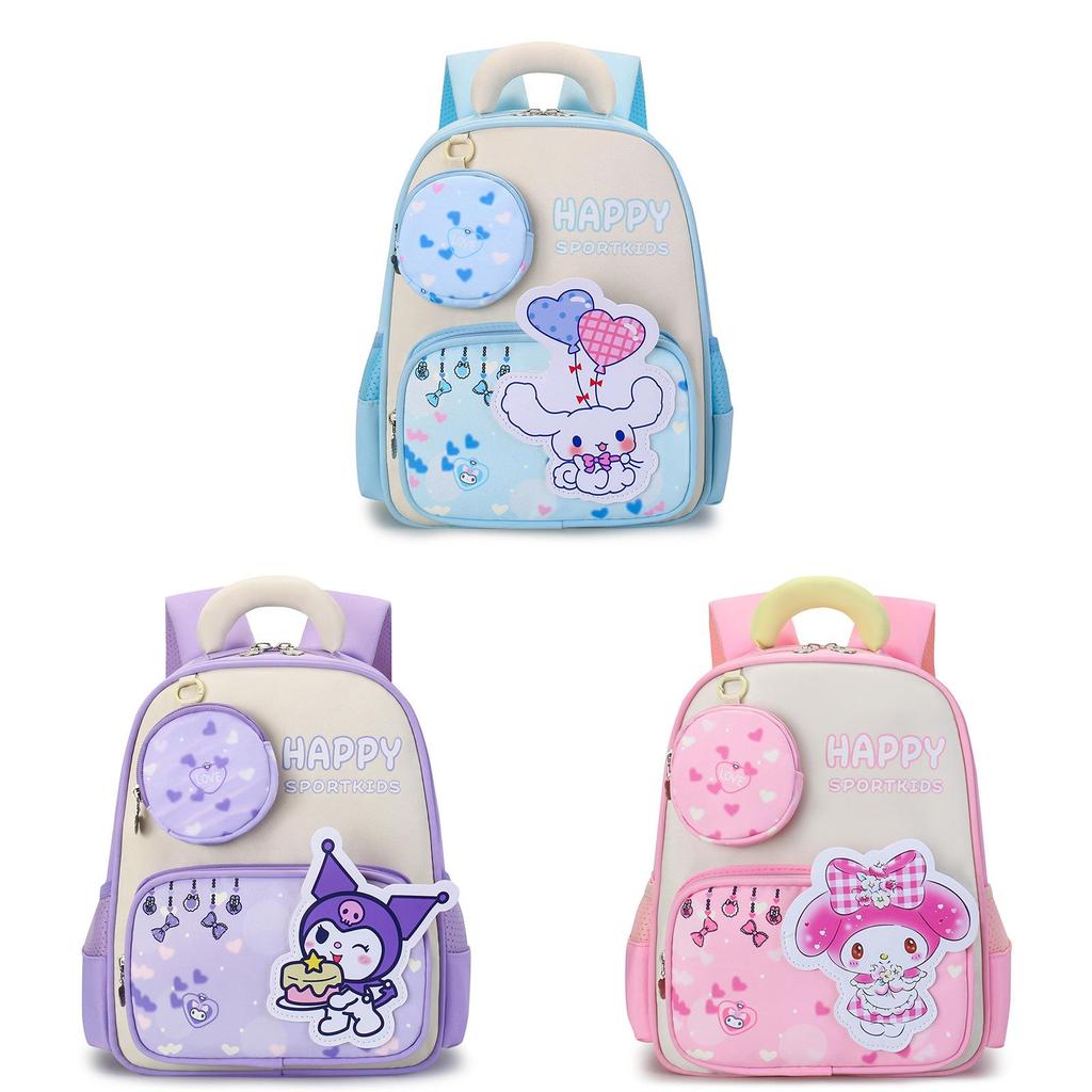 Рюкзак Kuromi Melody Cinnamoroll для дошкольников с дышащей нейлоновой тканью и лямками с воздушной подушкой для использования в школе
