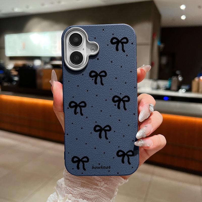 Чехол для телефона с текстурой кожи и бантом для iPhone 16 Pro 15 14 Plus 13 12 Pro Max 11, противоударный, мягкий, из ТПУ, тонкий, матовый чехол