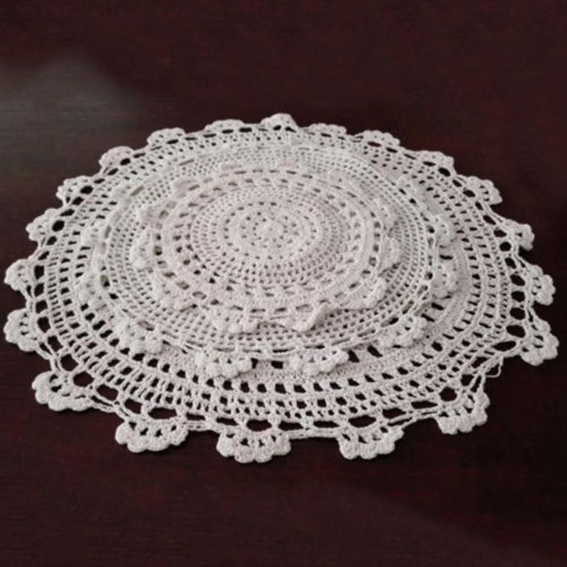 1pc Round Tablecloth Handmade Crochet Lace Cotton Placemat Vintage Hand Tablecloth Home Wedding Table Decoration