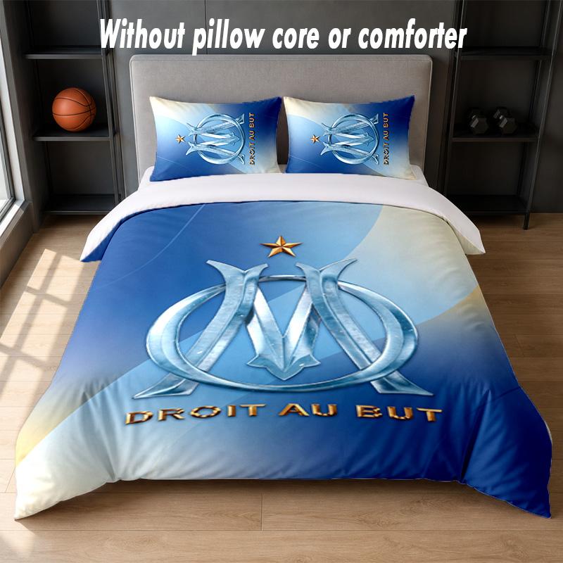 Olympique Lyonnais FC Design Bed Bedding Set 1 Duvet Cover + 2 Pillowcases Soft Breathable Household Bed Linens