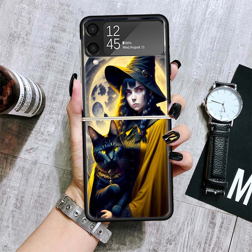 Черные котята Тыквы на Хэллоуин Чехлы Для Samsung Galaxy Z Flip 4 5 6 7 3 Z Flip7 Flip6 Flip4 Flip5 Flip3 5G Жесткий Ударопрочный Fund