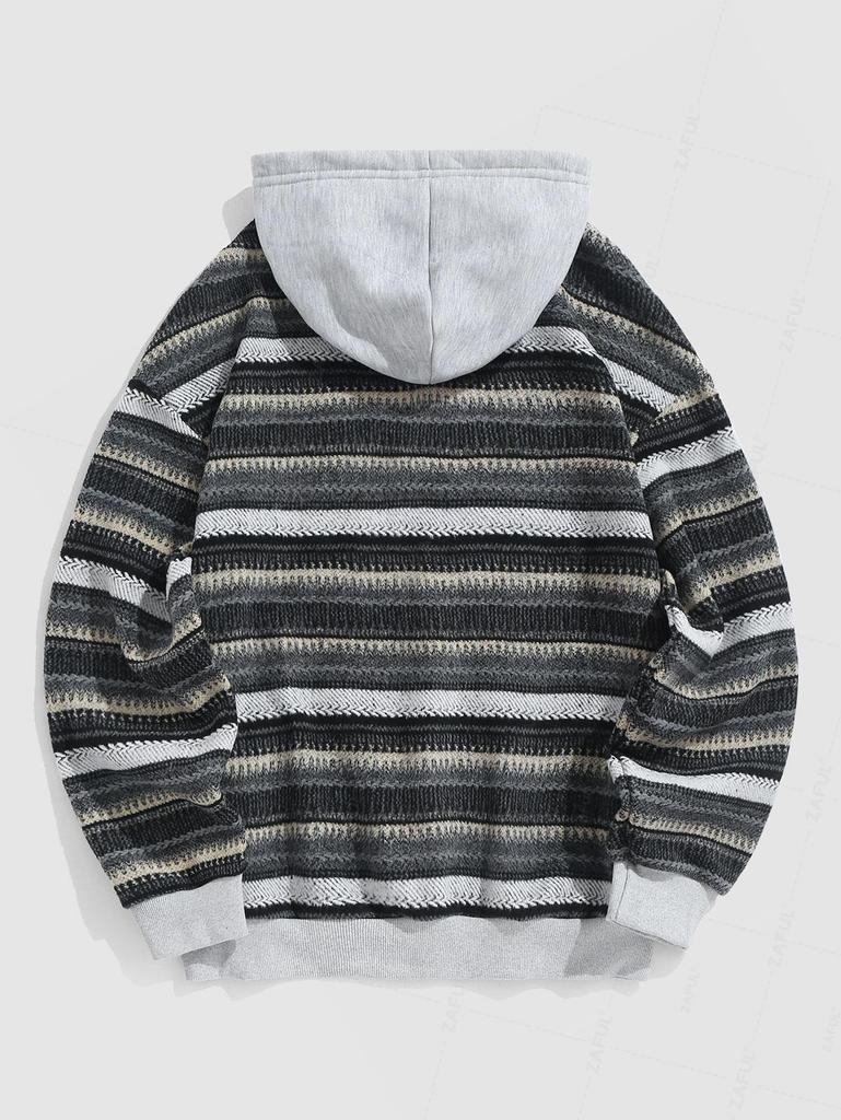 ZAFUL Пушистый свитер с капюшоном на четверть пуговицы и цветными блоками