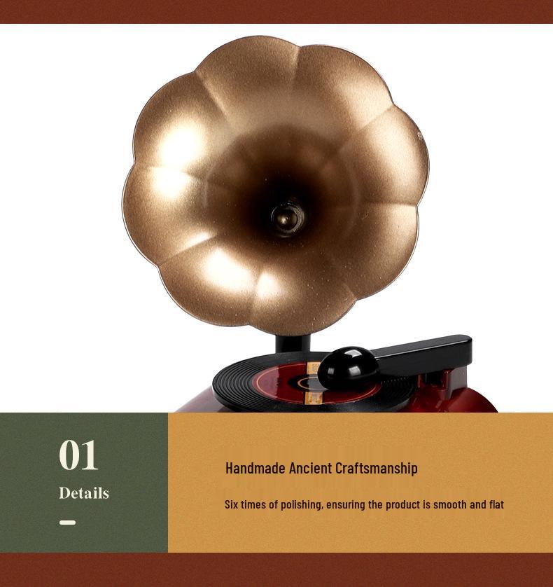 Ретро Граммофон Музыкальная Шкатулка Октава: Винтажная заводная игрушка-витрина в подарок на день рождения и Новый год для девочек