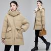 Пуховик средней длины для женщин, зимняя новая модная женская повседневная куртка в корейском стиле на талии, утиный пух
