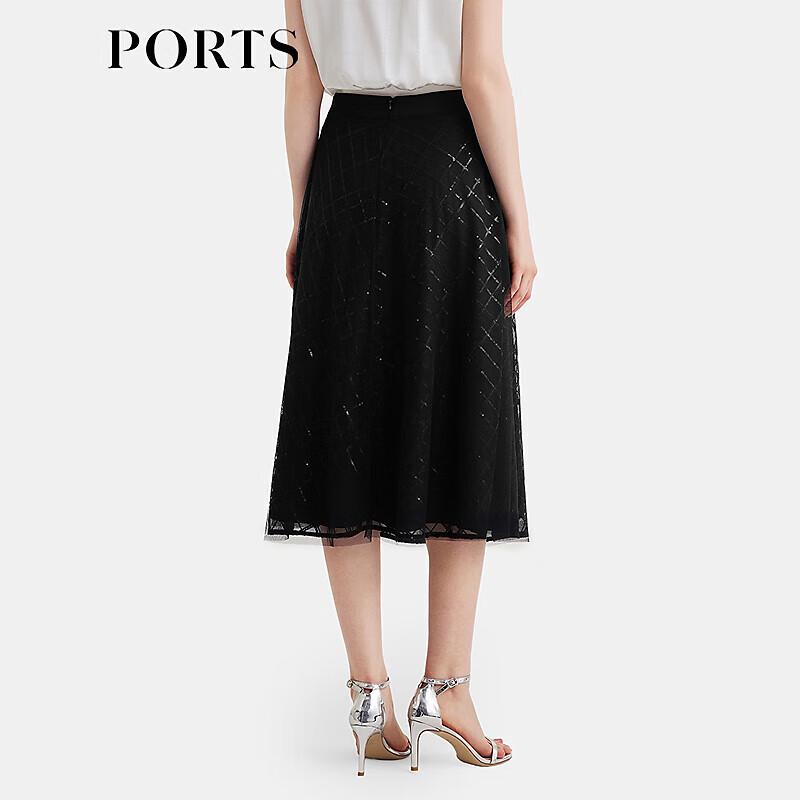 PORTS Women's 2025 Spring/Summer Black A-Line Midi Skirt