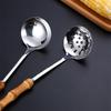 Stainless Steel Soup Spoon Colander with Wooden Handle Anti-scalding Hot Pot Scoops Serving Tablespoons Kitchen Utensils