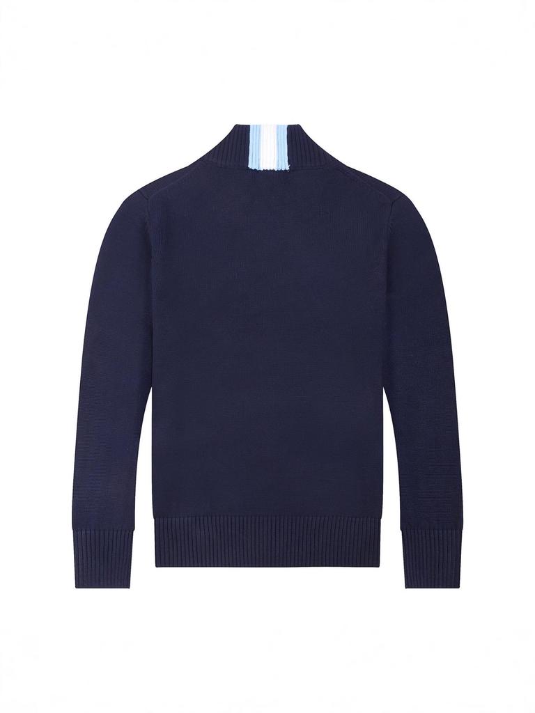 Men's Slim Fit Stand Collar Cardigan Sweater with Small Horse Logo - Spring & Autumn Long Sleeve Knitwear