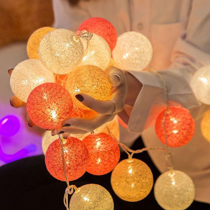 20LED Cotton Thread Wrapped Fairy Light String Cotton Ball Fairy Light Indoor Boudoir Bedside Carpet Decoration Wedding Christmas Holiday Lighting