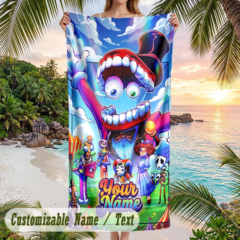 The Amazing Digital Circus Beach Towel, Personalized Custom Text, Quick Dry Soft Large Towel For Swimming Pool Travel