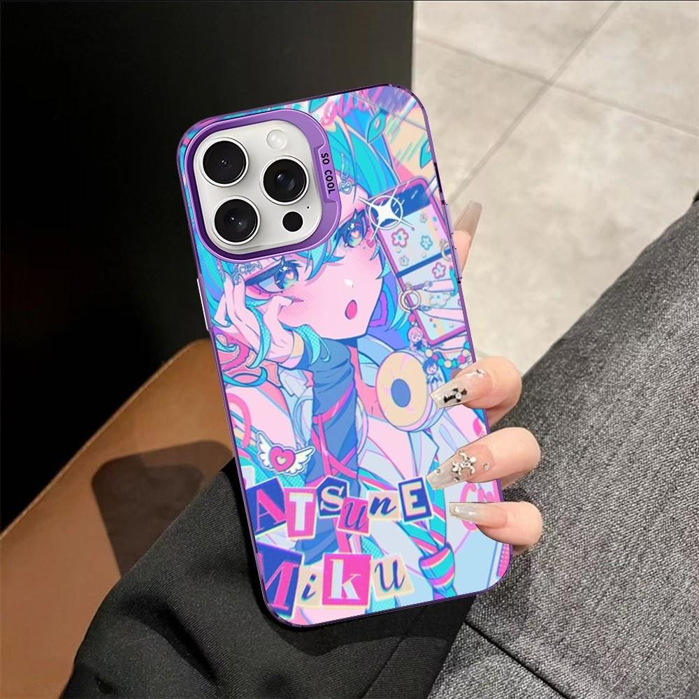 Мультяшный Кавайный H-Хатсуне Мику Чехол Для Телефона IPhone 16 15 14 13 12 11 Pro Max X XR XSMAX 8 7 Матовый Ударопрочный Задний Чехол