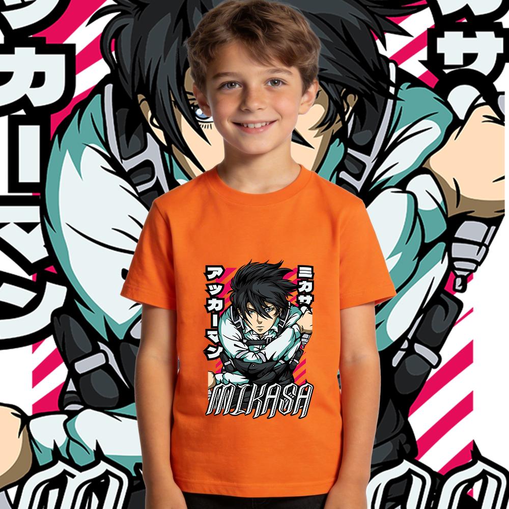 Aot Mikasa Anime Graphic Print Cotton T Shirt for Boys Girls Short Sleeve Kids Casual Soft Breathable Summer Top
