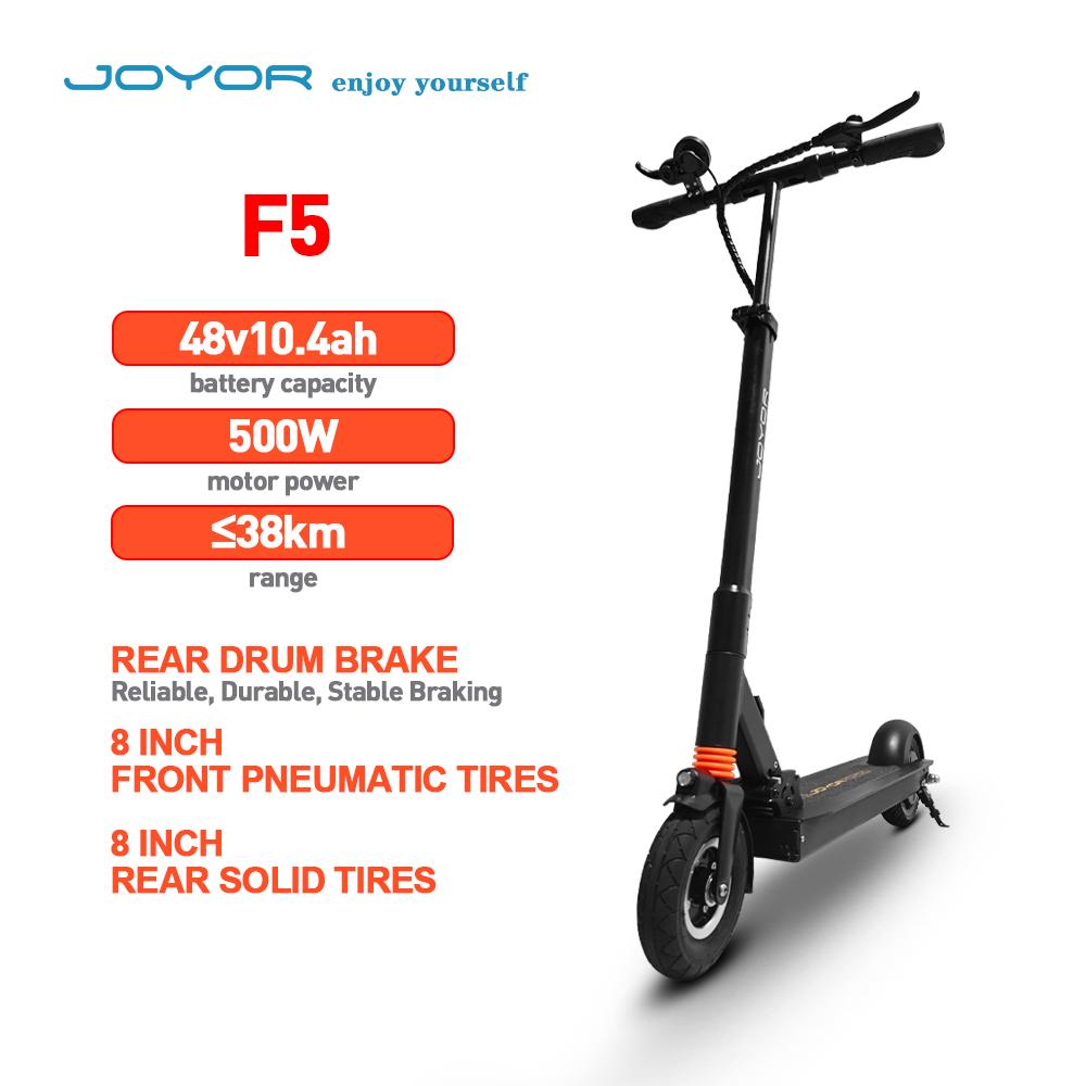 Электросамокат JOYOR F5 Складной 8" Двигатель 500 Вт Скорость 25 км/ч Передний амортизатор Задний барабанный тормоз 48 В 10,4 Ач Черный