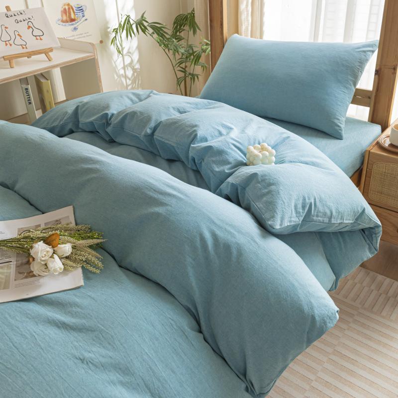 Хлопок Стиранный Хлопок Односпальное Постельное Белье Пододеяльник Студенческое Общежитие Чистый Хлопок Постельное Белье Комплект из Четырех Предметов Простыня Пододеяльник Простой Комплект из Трех Предметов