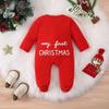 Red Baby Footed Zipper Romper, Long Sleeve Sleeper Onesie, Newborn Infant Solid Color Jumpsuit