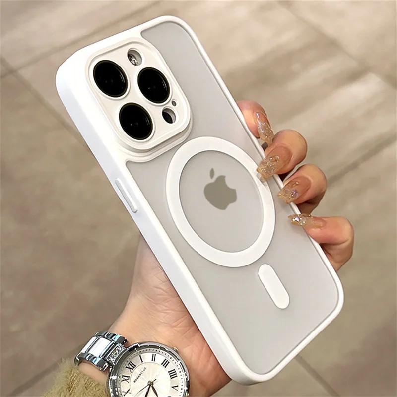 Матовый защитный магнитный чехол для Magsafe, металлическая крышка объектива для iPhone 15, 14, 13, 12, 11 Pro Plus Max, полупрозрачный чехол с беспроводной зарядкой