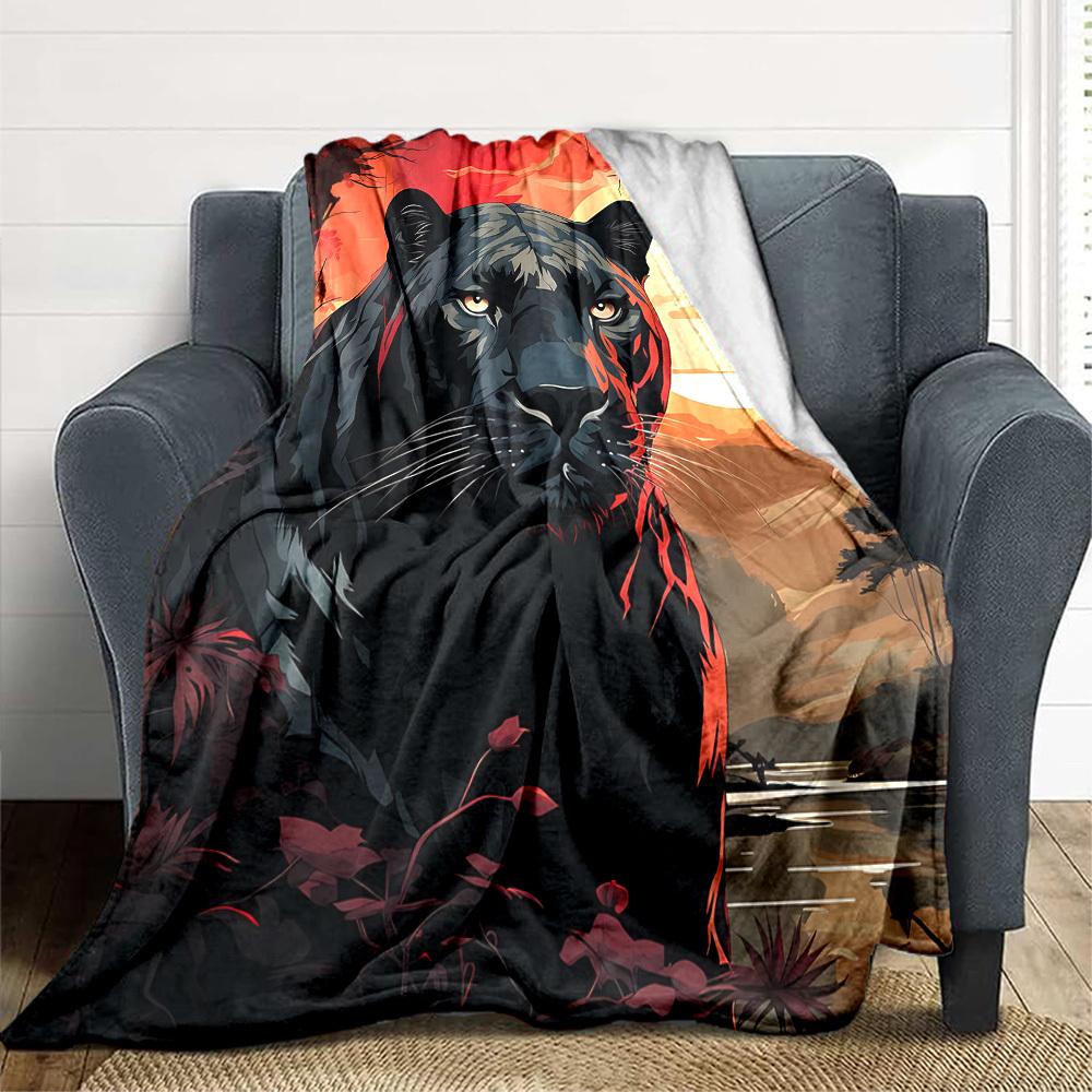 1pc Panther Sunset Jungle Blanket - Lightweight Flannel Fleece with Digital Printing, Soft Warm for Sofa, Travel, Camping, Office yy251018304