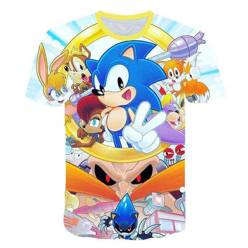 Яркая футболка для детей с принтом Соника Ежика, с короткими рукавами и удобной посадкой
