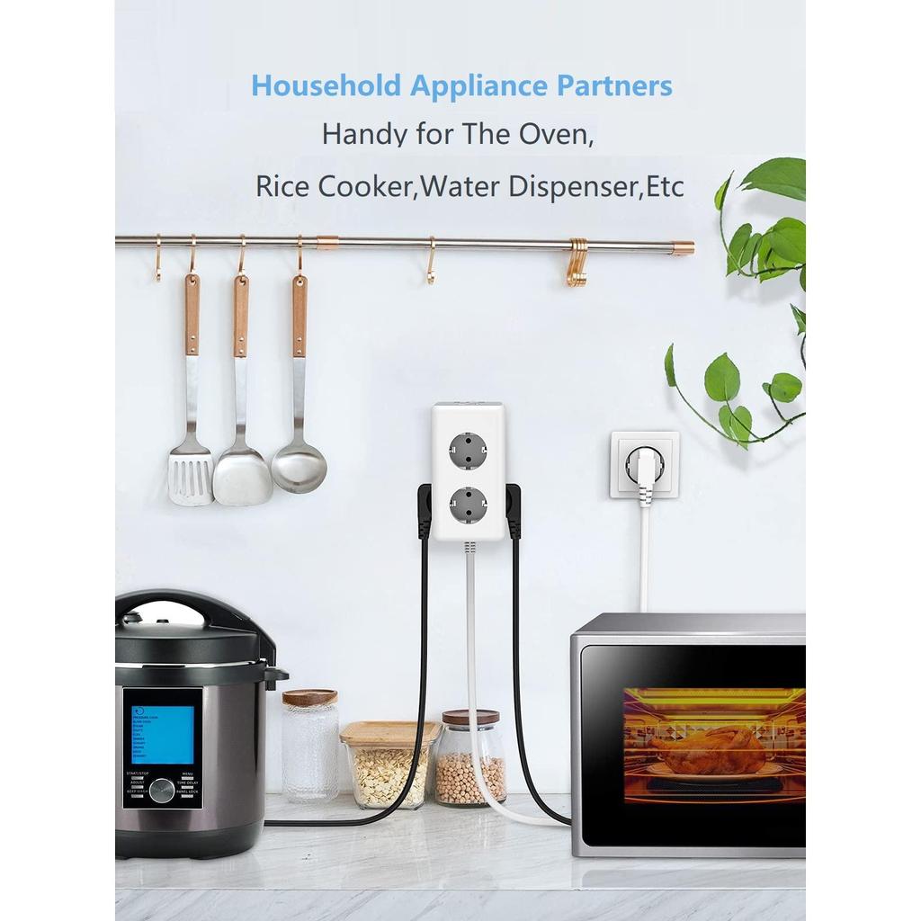 Tessan Power Strip European Multi Plug Cube Socket with Switch 6 Outlets 3 USB Charging Ports 2M Extension Cable for Home