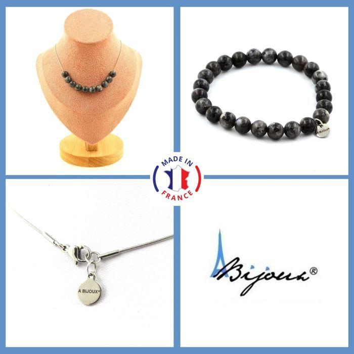 Stones and Minerals. Jewelry Set Bracelet Necklace 10 Labradorite Beads 8 Mm. Chain In Customizable Size.