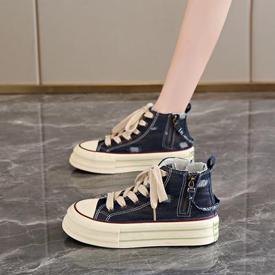 CRLAYDK Классические ретро-кеды из парусины средней высоты для женщин, застежка-молния, туфли на платформе, модные женские повседневные для ходьбы, тенниса