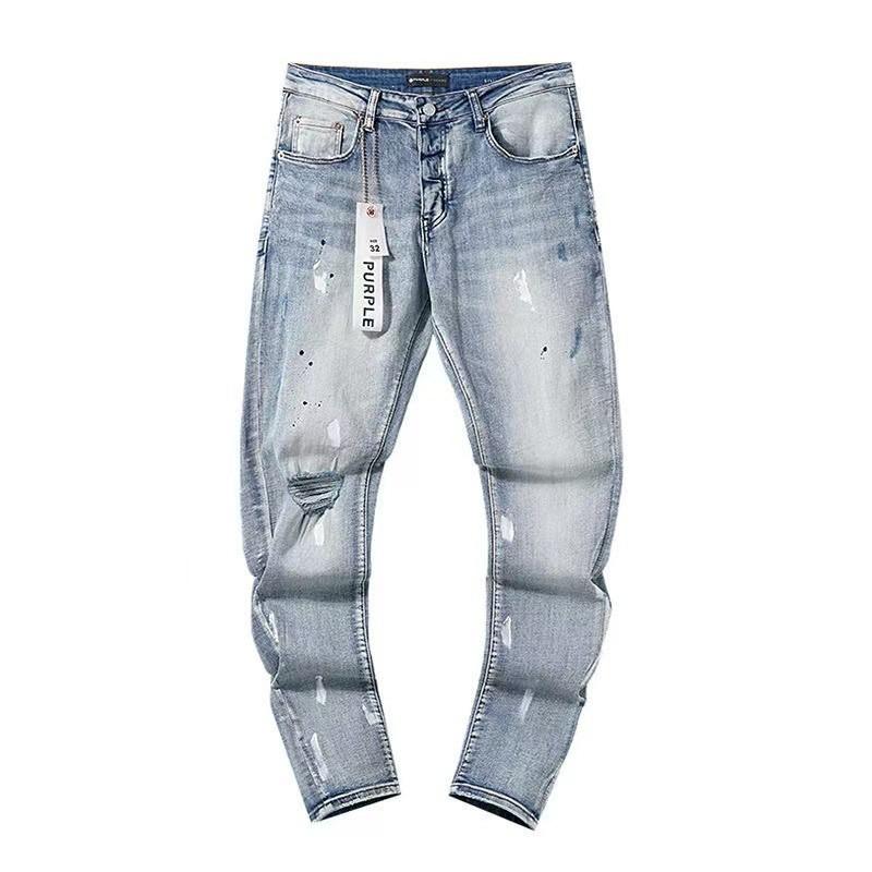 Mens Slim Fit Jeans Streetwear Distressed Embroidered Denim Pants Youth
