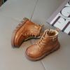 2024 Winter New Fashion Buckle Boys Short Boots Baby Anti Slip Plush Children's Casual Boots Solid Color Leather Boots for Girls