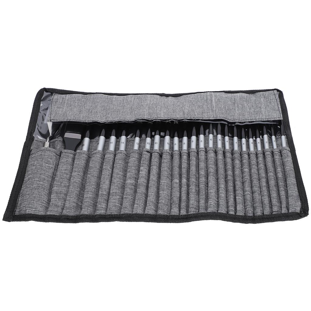 24Pcs Painting Brush Set Nylon Wool Wooden Handle with Bag for Acrylic Watercolor PaintGray