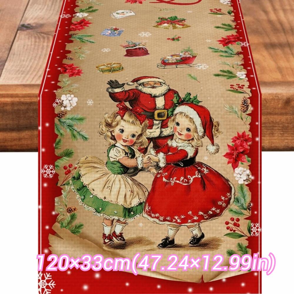 New Year Christmas Table Runner Santa Claus Xmas Bells Christmas Tablecloth Flag Cover Navidad Gift Table Cover Party Ornament