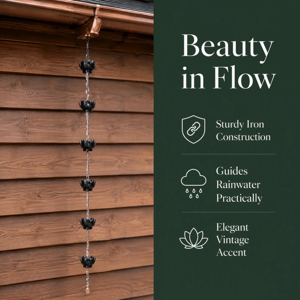 Black Rain Chain 153cm Length Downspout Alternative Functional Downspout Rain Chain Outdoor Use