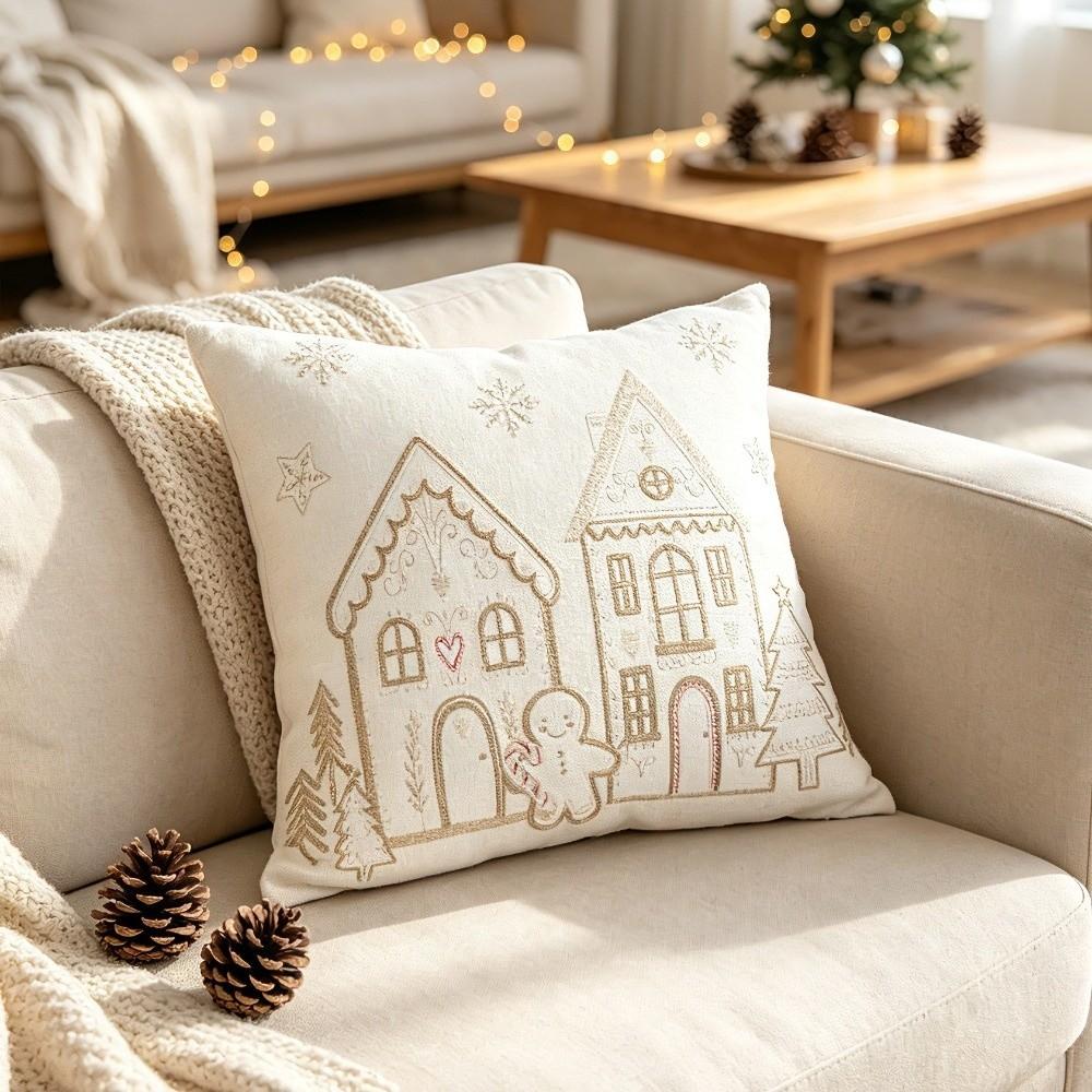Breathable Christmas Pillowcases House Snowflake Embroidery Pillow Case Christmas Decor