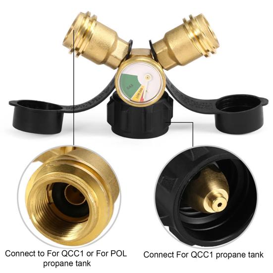 Yousheng 2-ходовой адаптер для газового баллона с индикатором уровня газа, металлический соединитель для пропанового баллона, преобразователь для газового баллона для приготовления пищи на открытом воздухе