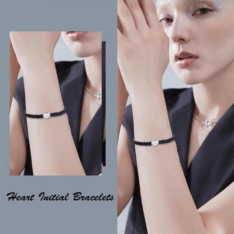 1PC Jewelry Wear-resistant 26 Letters Charm Braided Rope Unisex Bracelet Adjustable Heart Shape Couple Lover