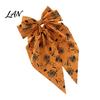 Bow Hairpin for Halloween Spring Hair Clips Women, Pumpkin Skeleton Ghost Hand Printed Festive Accessory Fabric Barrettes, Cute Horror Accessories