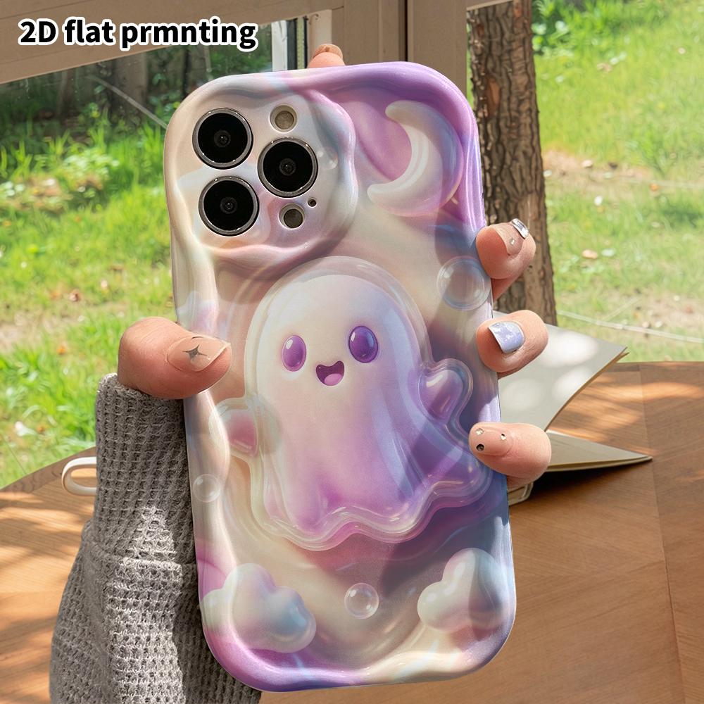 Phone Case: 2D flat design suitable for iPhone 18 17 16 15 14 13 Pro protective case, gradient purple little ghost, perfect Christmas and Halloween ho