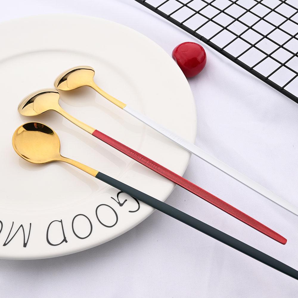 Набор столовых приборов с длинной ручкой для мороженого, красочная столовая ложка, барные ложки, набор столовых приборов для сока, кофе, кухонные принадлежности