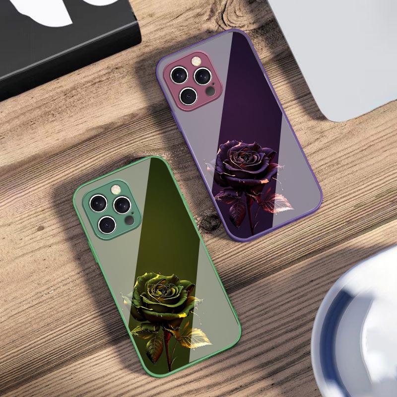 Темно-золотая роза для iPhone 16 E 15 14 13 Plus 12 mini 11 Pro Max XR Xs Max X 7 8 6 6S 2022 Чехол для телефона из закаленного стекла