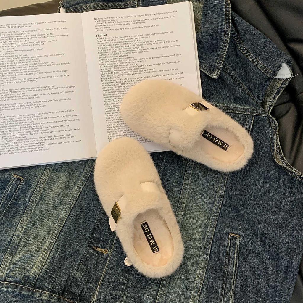One-foot Thick-soled Height-increasing Fluffy Slippers for Women's Outer Wear 2025 New Autumn and Winter High-end Plush Cotton Slippers