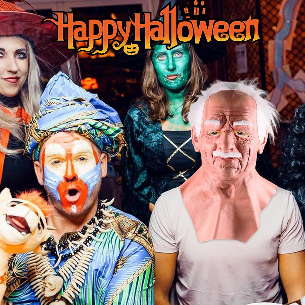 Halloween Latex Old Man Face Cover Elder Old Man Headgear for Masquerade Halloween Headgear Prop