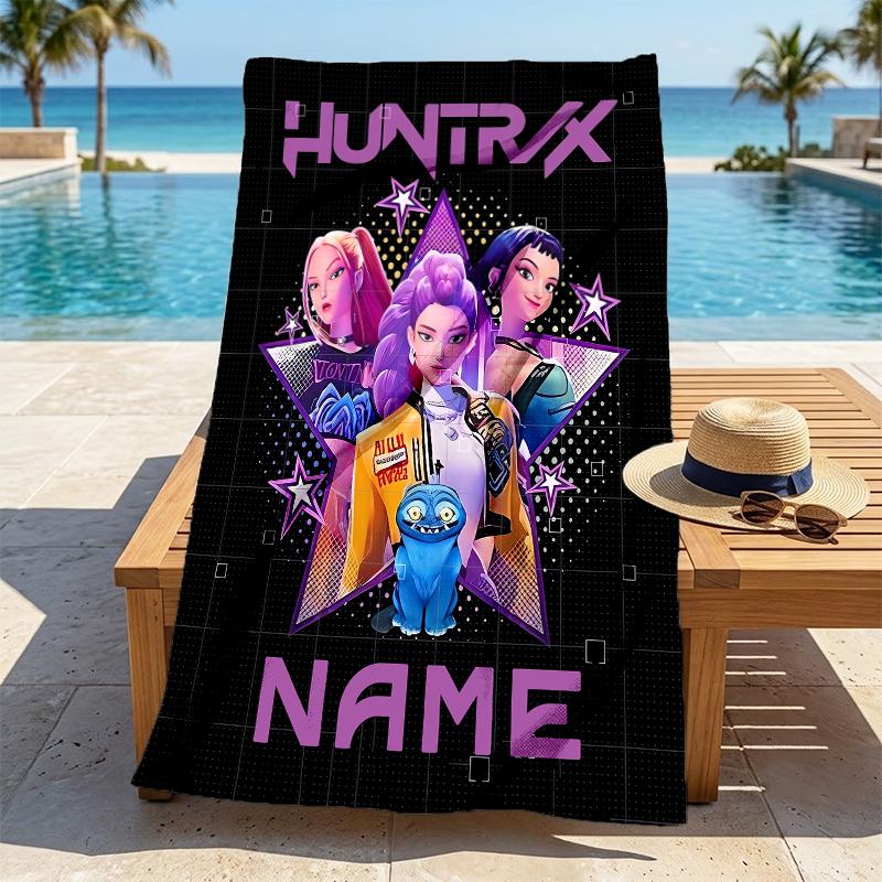 Personalized Name Huntrix Name Stylish Digital Printing Beach Towel Quick‑Drying Absorbent Blanket for Beach Pool Gym Travel
