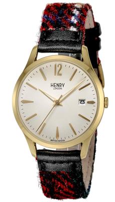 Часы Henry London HL39-S-0430, 38,5 мм, кремовый циферблат, хрусталь из нержавеющей стали, кварцевый механизм, сменный ремешок, официально импортированы, Красный