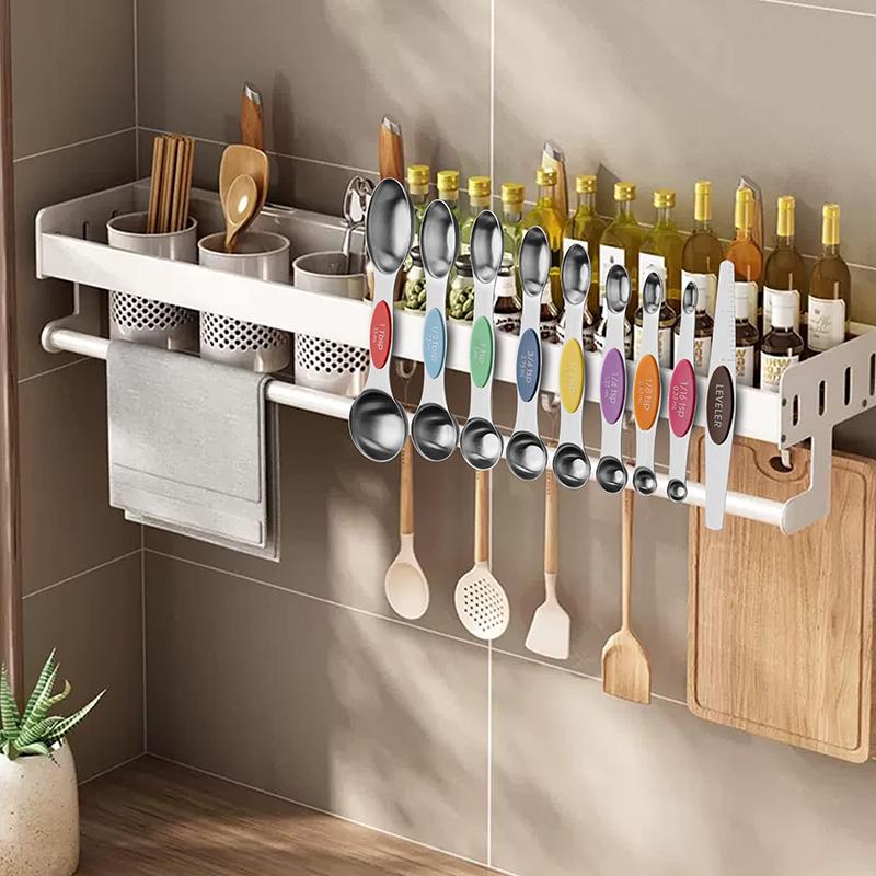 Набор из 9 магнитных мерных ложек из нержавеющей стали, двухсторонние маленькие столовые ложки, чайные ложки, подходят для баночек для специй