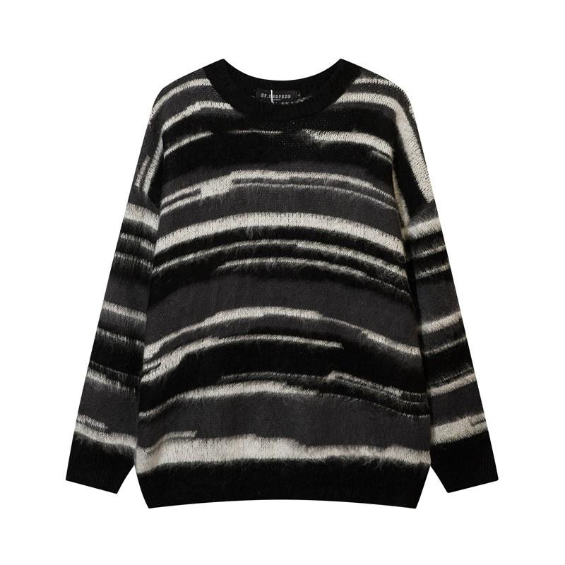 Unisex Oversized Crewneck Sweater Acrylic Blend Warm Streetwear Knit Top With Colorblock Stripes