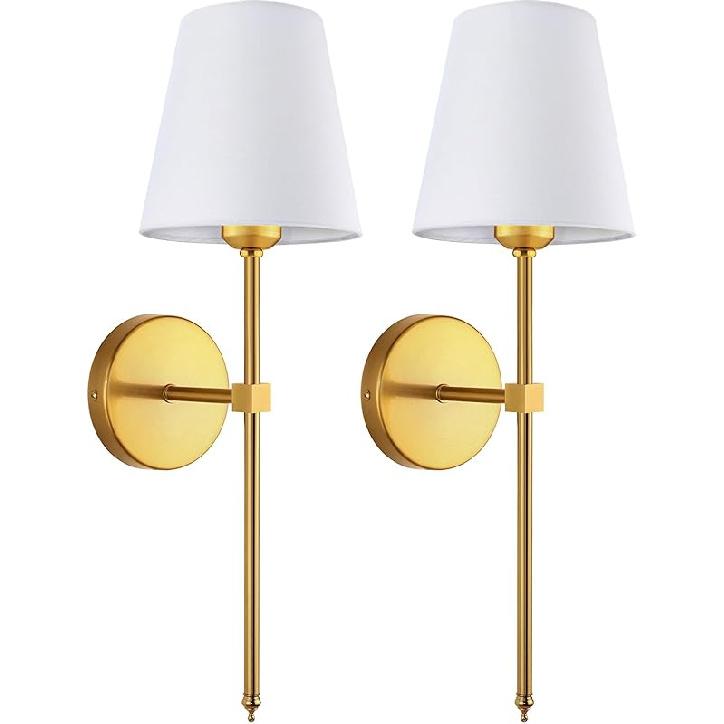Wall Sconces Sets of 2, Retro Industrial Wall Lamps, Vanity Sconces Wall Lighting with White Fabric Shades, Wall Lights Suitable for Bathroom Bedroom