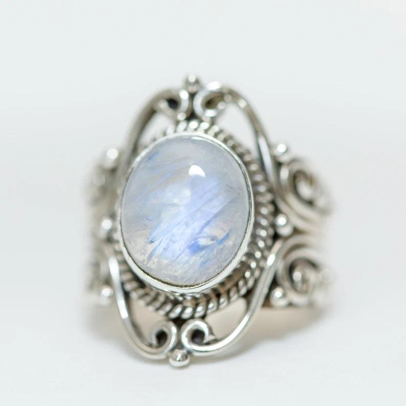 Rainbow Moonstone Gemstone Ring, Solid 925 Sterling Silver Ring, Handmade Designer Ring, Wedding Ring, Boho Jewelry