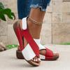 Women's Contrast Color Wedge Sandals, Peep Toe Slingback Soft Sole Shoes, Comfy Outdoor Summer Sandals